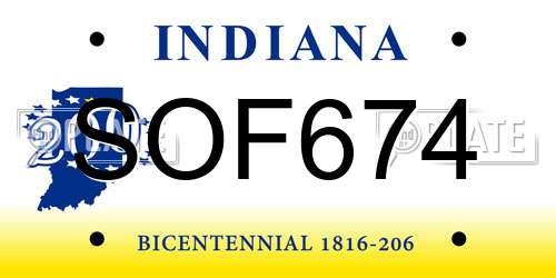 SOF674 Indiana License Plate