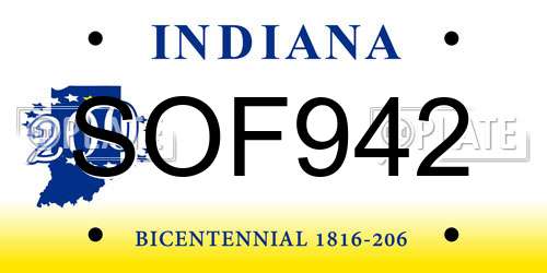 SOF942 Indiana License Plate