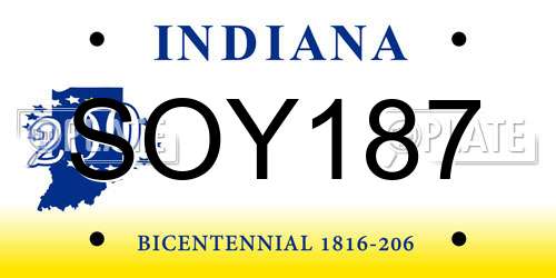 SOY187 Indiana License Plate