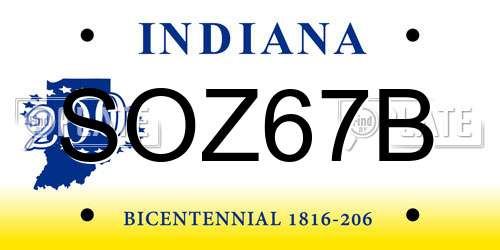 SOZ67B Indiana License Plate