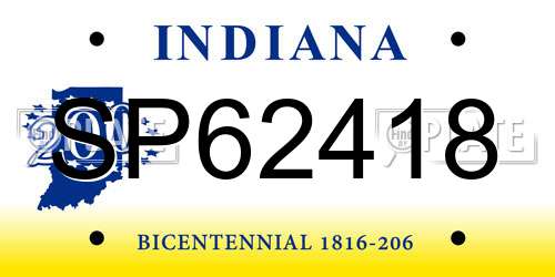 SP62418 Indiana License Plate
