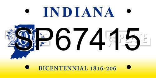 SP67415 Indiana License Plate