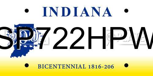 SP722HPW Indiana License Plate