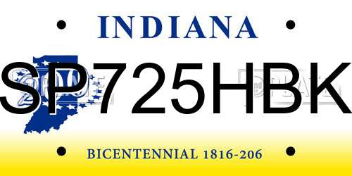 SP725HBK Indiana License Plate