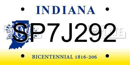 SP7J292 Indiana License Plate