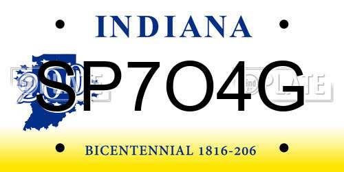 SP7O4G Indiana License Plate
