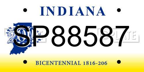 SP88587 Indiana License Plate