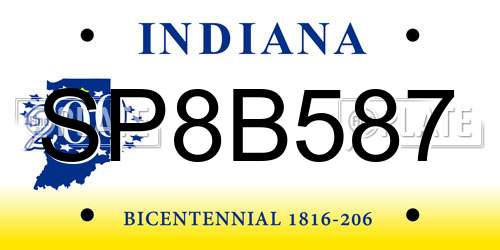 SP8B587 Indiana License Plate