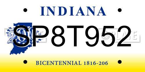 SP8T952 Indiana License Plate