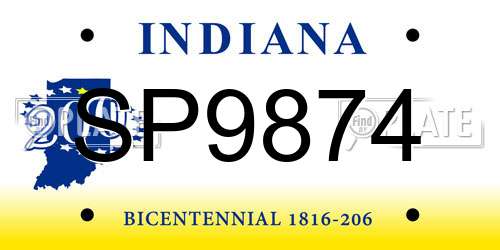 SP9874 Indiana License Plate