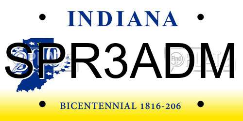 SPR3ADM Indiana License Plate