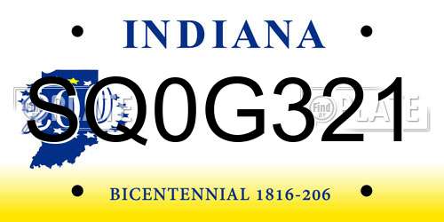 SQ0G321 Indiana License Plate