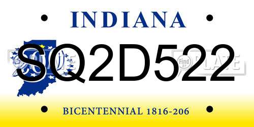 SQ2D522 Indiana License Plate