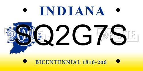 SQ2G7S Indiana License Plate