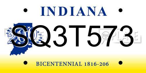 SQ3T573 Indiana License Plate