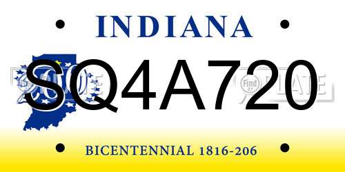 SQ4A720 Indiana License Plate