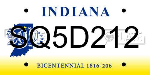 SQ5D212 Indiana License Plate