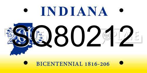 SQ80212 Indiana License Plate