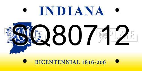 SQ80712 Indiana License Plate