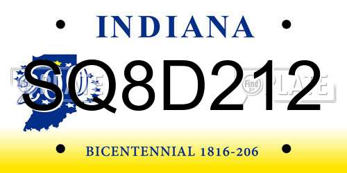 SQ8D212 Indiana License Plate