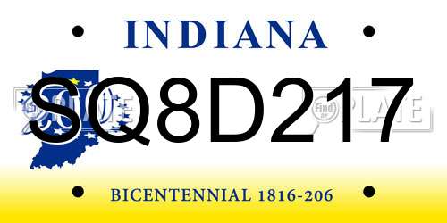 SQ8D217 Indiana License Plate