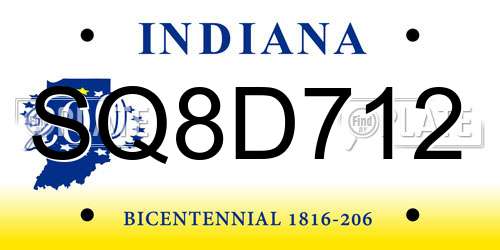 SQ8D712 Indiana License Plate