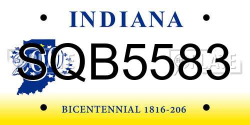 SQB5583 Indiana License Plate
