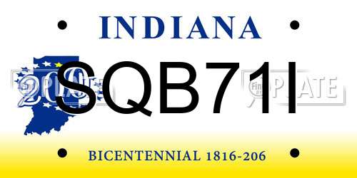SQB71I Indiana License Plate