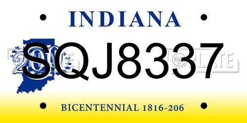 SQJ8337 Indiana License Plate