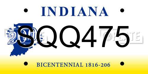 SQQ475 Indiana License Plate