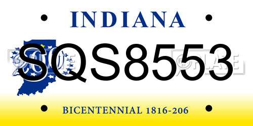 SQS8553 Indiana License Plate