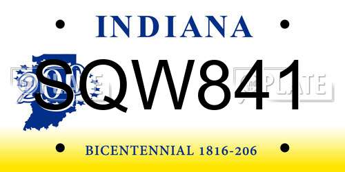 SQW841 Indiana License Plate
