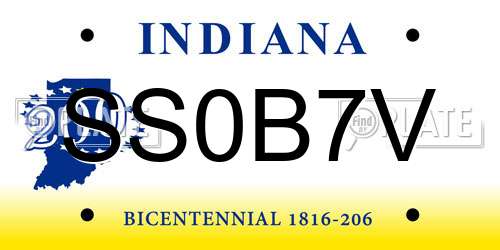 SS0B7V Indiana License Plate