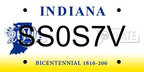 SS0S7V Indiana License Plate