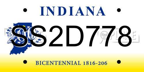 SS2D778 Indiana License Plate