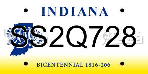 SS2Q728 Indiana License Plate