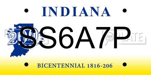 SS6A7P Indiana License Plate