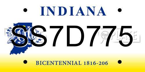 SS7D775 Indiana License Plate