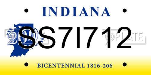 SS7I712 Indiana License Plate