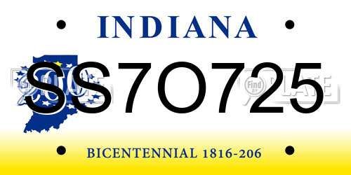 SS7O725 Indiana License Plate