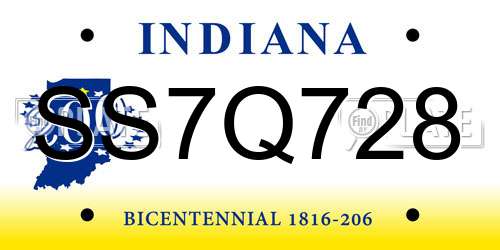 SS7Q728 Indiana License Plate