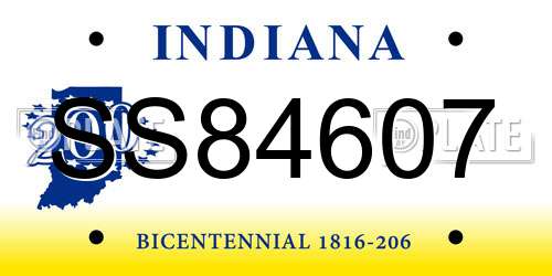 SS84607 Indiana License Plate