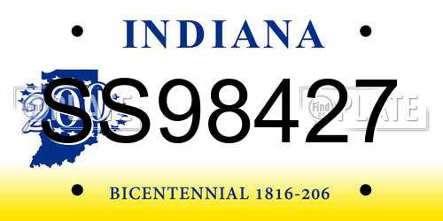SS98427 Indiana License Plate