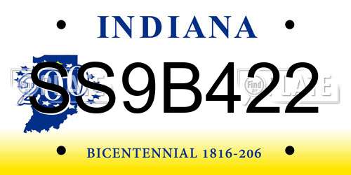 SS9B422 Indiana License Plate