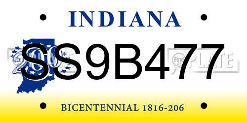 SS9B477 Indiana License Plate