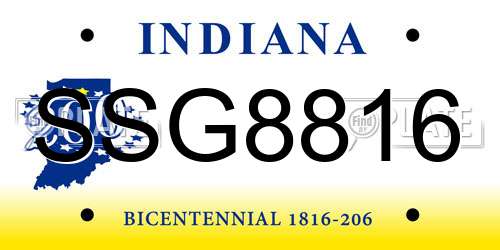 SSG8816 Indiana License Plate