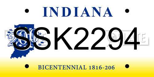 SSK2294 Indiana License Plate