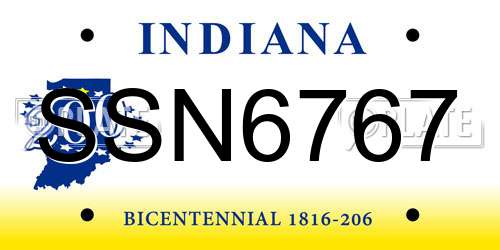 SSN6767 Indiana License Plate