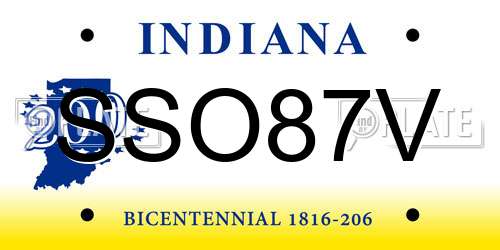 SSO87V Indiana License Plate
