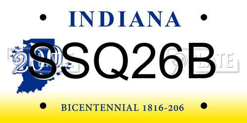 SSQ26B Indiana License Plate
